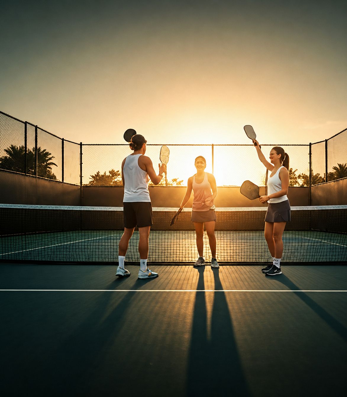 Players at sunset